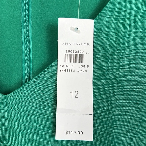 NWT Ann Taylor Linen Dress Emerald Green Fit Flare Midi 12 - Picture 5 of 8